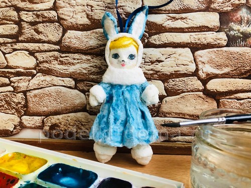 Ёлочная игрушка Зайка в технике ватного папье-маше Ёлочная игрушка Зайка в технике ватного папье-маше